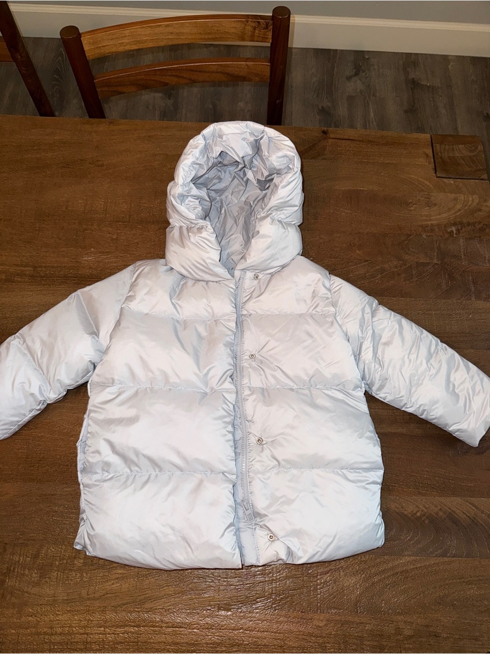 Kids Lightweight Hooded Puffer Jacket - Light Silver/Blue